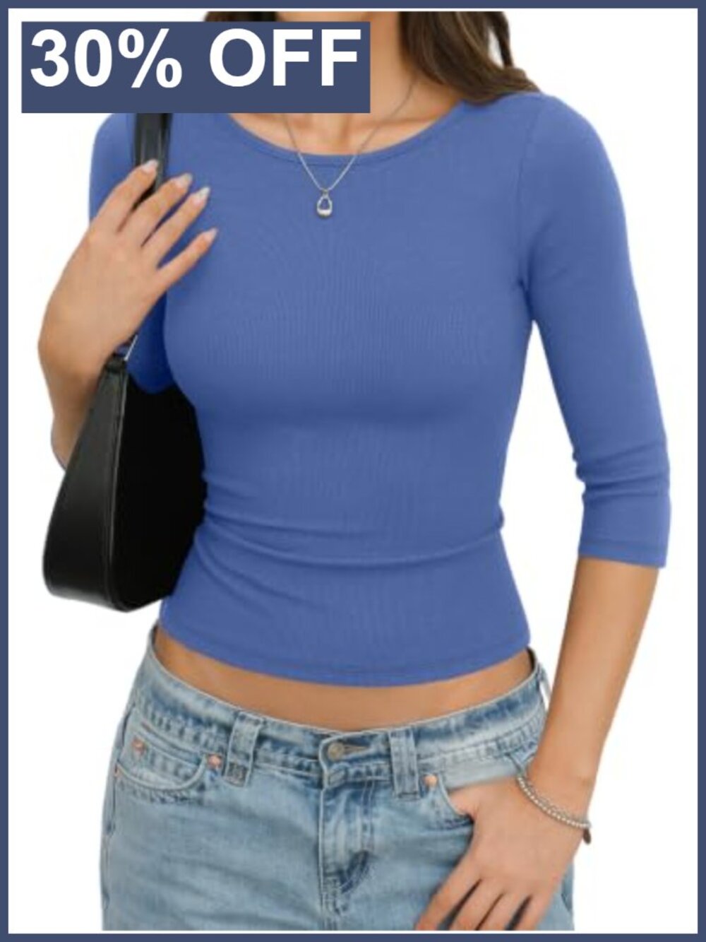 Womens Cotton 3/4 Sleeve Boat Neck Slim Fit T-Shirt Tee